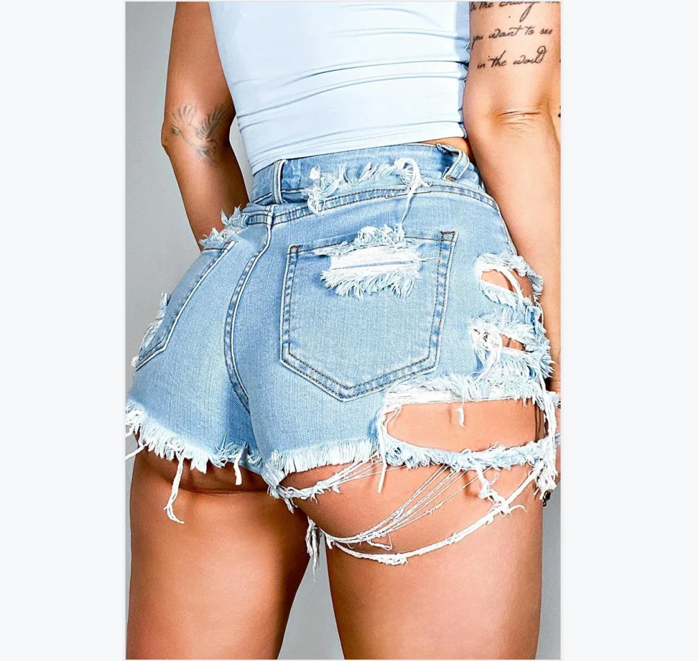 

2021 New Fashion Womens Jean Shorts Irregular Torn Hole Stretch Denim Short Jeans Pants For Woman, Blue