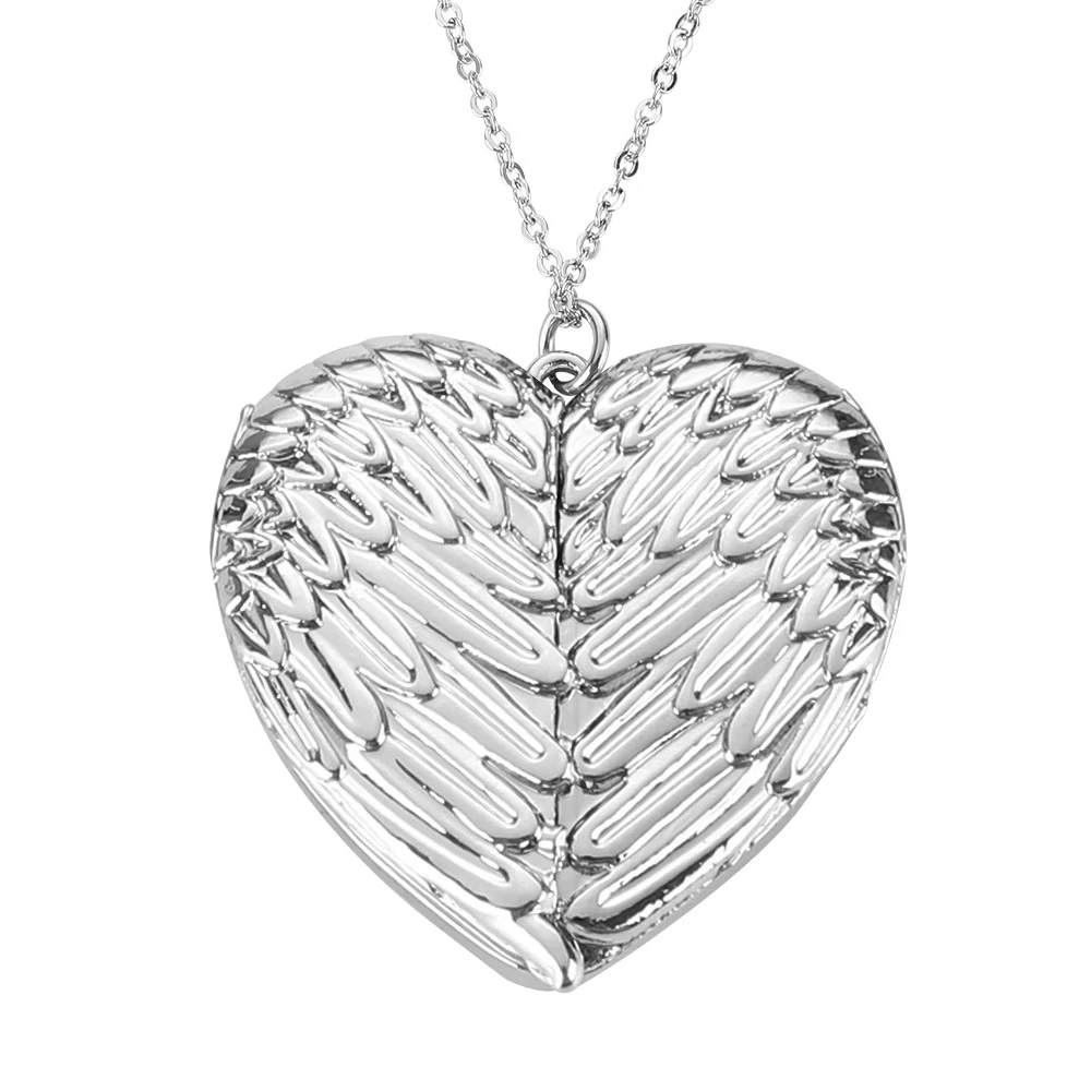 

2021 New Arrival Sublimation Angel Wings Necklace Heart Lockets Pendant Necklace, Silver