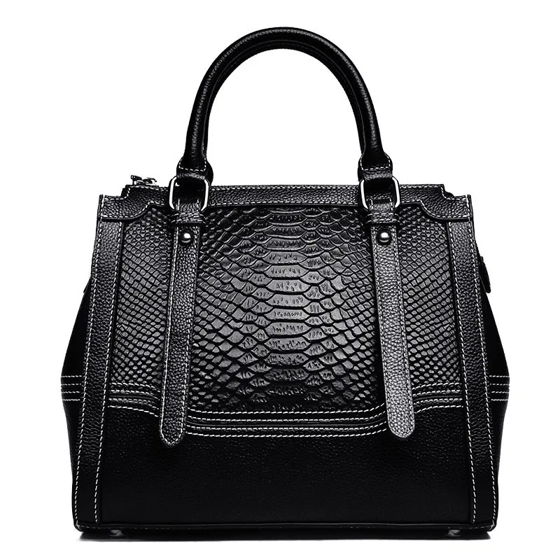 

New 2021 luxury women handbag genuine leather fashion snake skin print emboss high quality ladies handbags office large tote bag, Color1/2/3/4