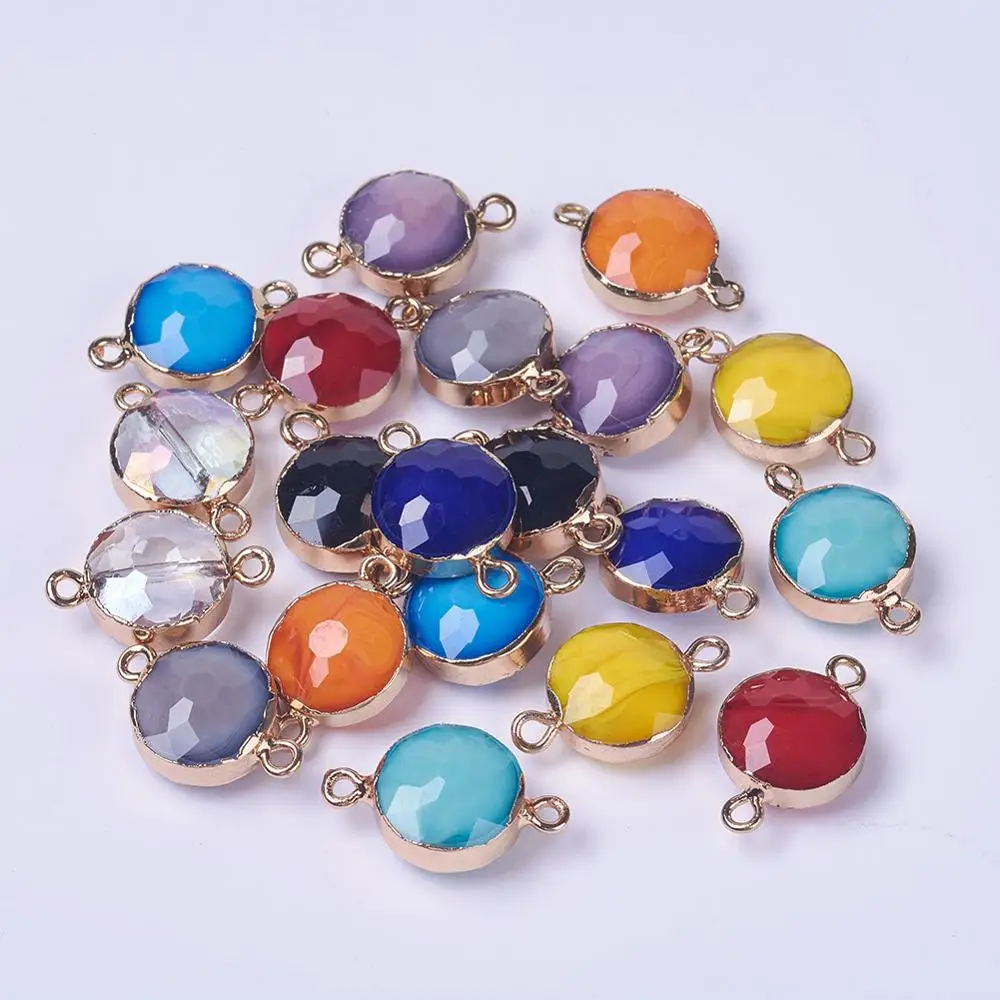 

PandaHall Mixed Color Iron Golden Findings Faceted Flat Round Electroplate Glass Pendants