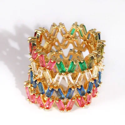 

2021 New Trendy Ring Design Colorful Zircon Bling Bling Ring For Women Jewelry, Gold