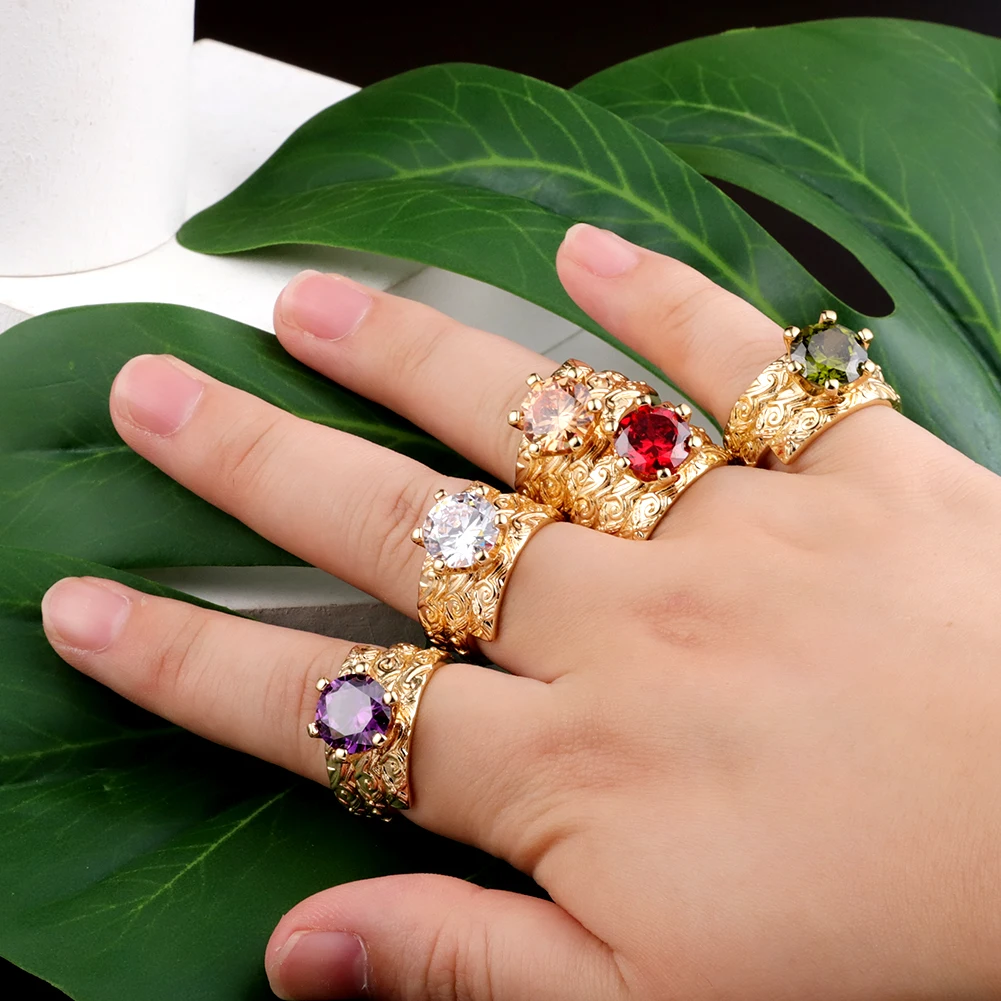 

Cring CoCo Crystal Gold Plated Zircon rings Green Red Black Pearl Pearl Enamel Large Jewelry Hawaiian Rings, Gold color