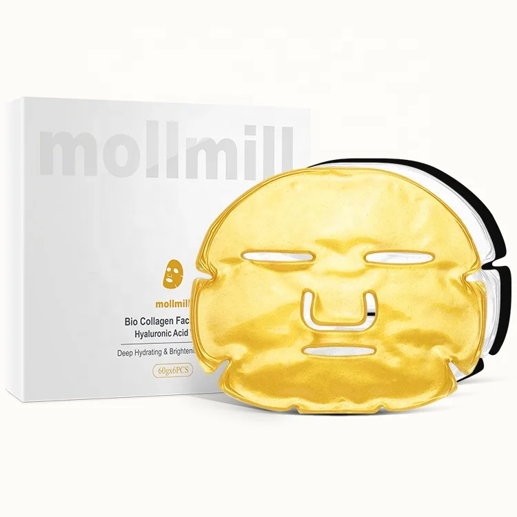 

Wholesale Hyaluronic Acid Skincare Anti Aging Wrinkle 24K Gold Essence Bio Collagen Crystal Facial Sheet Mask, Gold/customized