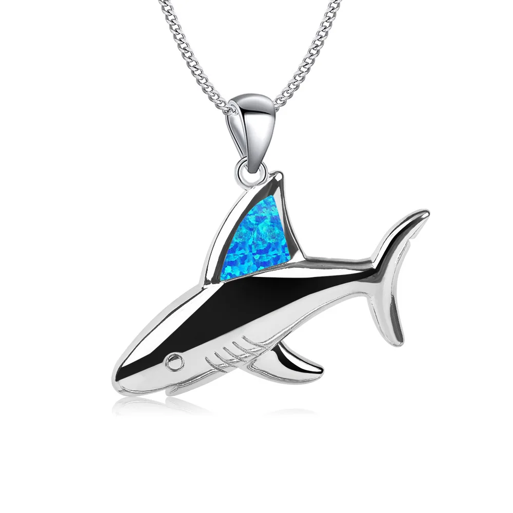 

Europe and America fashion new blue shark fin necklace pendant collarbone chain sweater chain