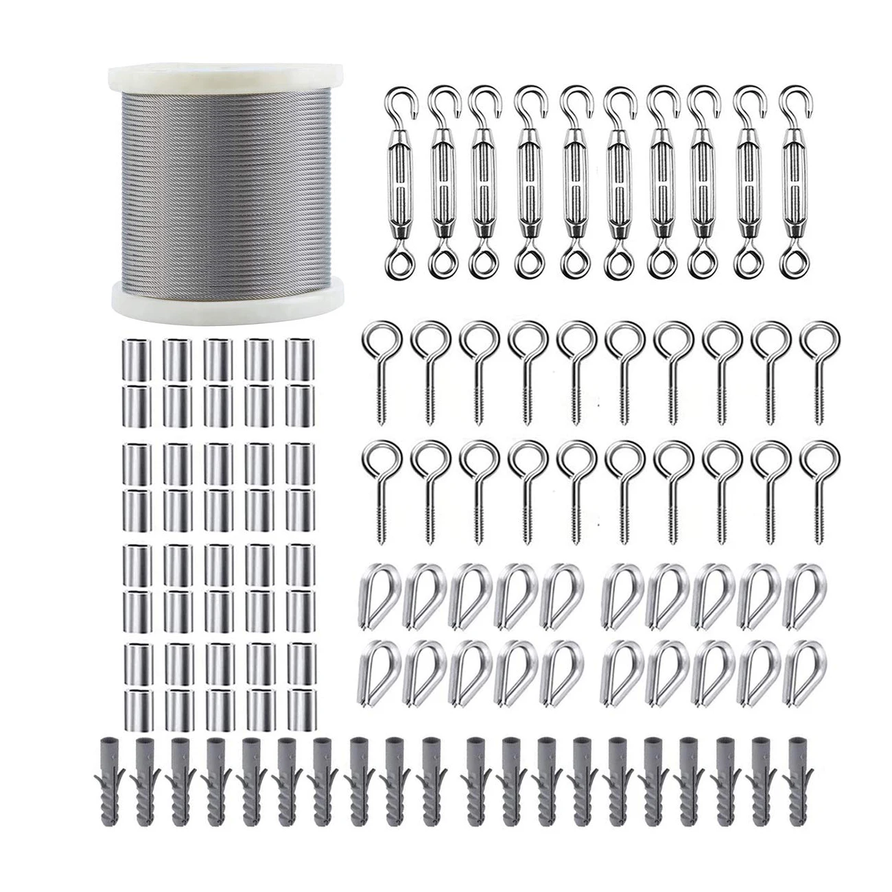 

Stainless Steel Shade Sail Hardware with 50ft Cable Wire Rope 1/8Rope Clamps 1/8Marine Grade Sun Shade Hardware Kit