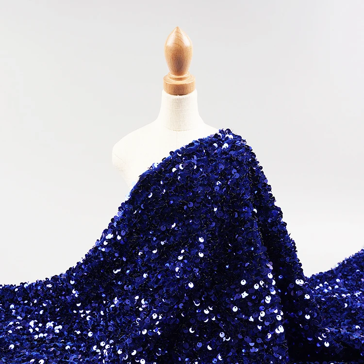 

2021 New arrival beautiful pink blue sequins fabric dubai lace velvet embroidery