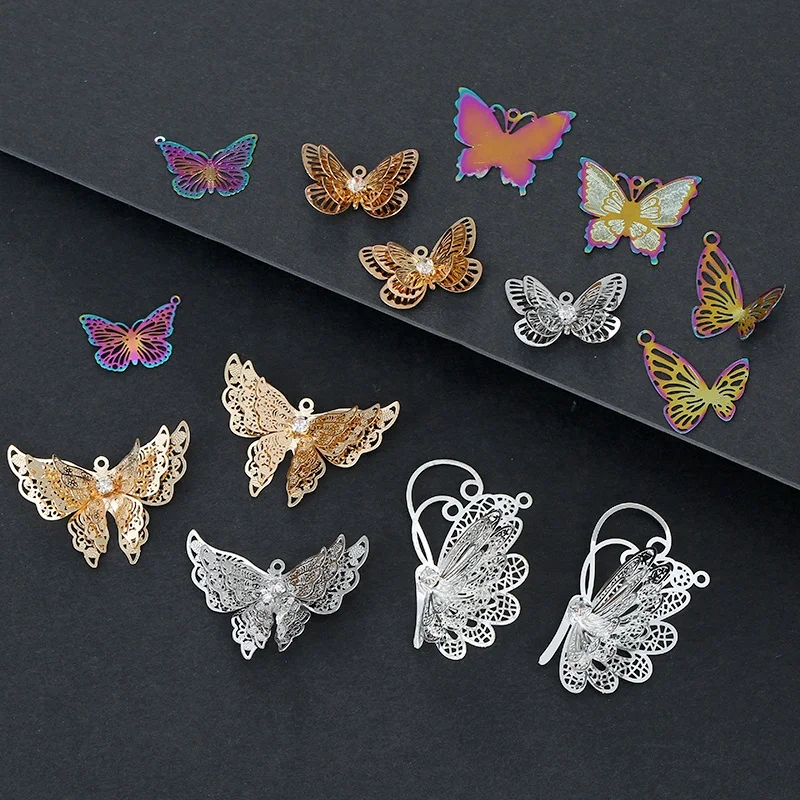 

New Wholesale Hot Sell Gold Hollow Butterfly Pendant Charms Simple Butterfly For Making Bracelets Necklace for Women accessories, Picture show