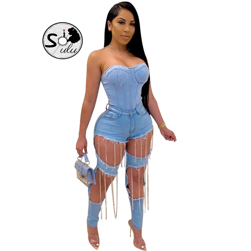 

2021 new fashion hand-worn chain jeans women's plus size, Shown