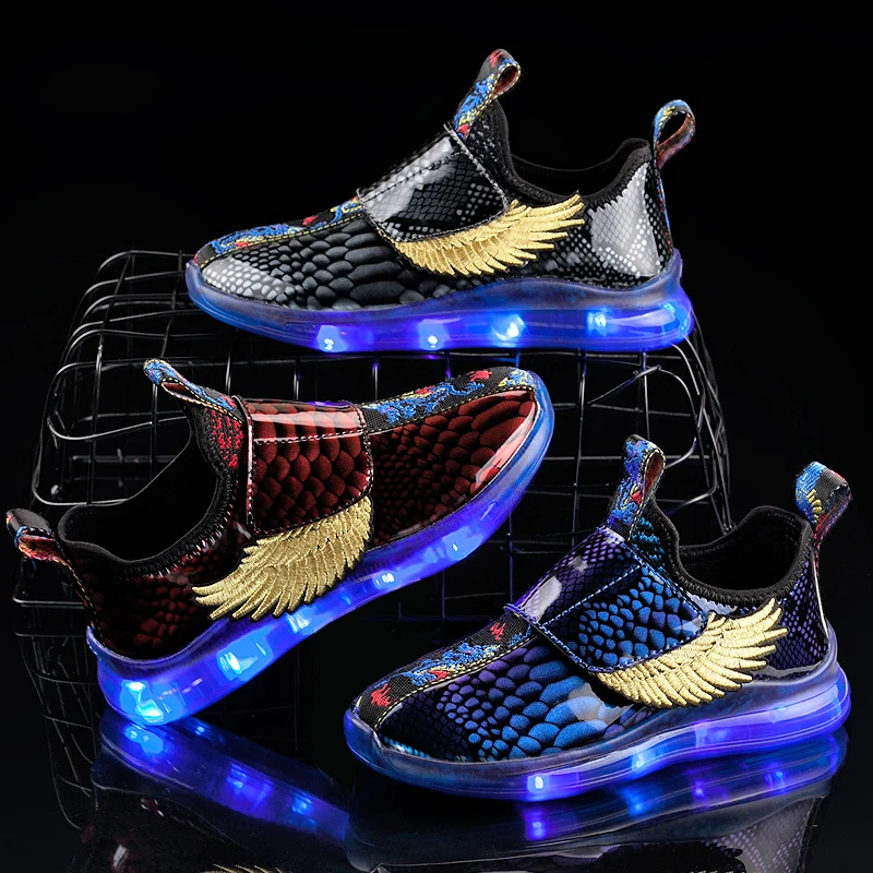

Kids Waterproof Led Shoes with USB Charging Flashing Luminous Sneakers Cool Jazzy Dancing Shoes Fashion Gift for Festivals Party, Black/red/blue