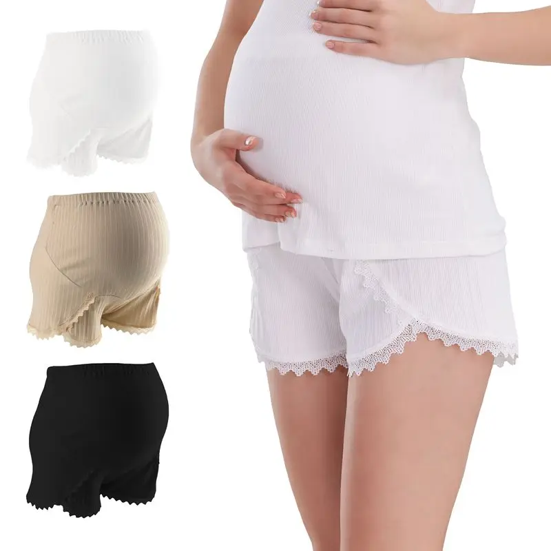 

High waist maternity underpants large size lace safety pants adjustable cotton maternity panties for pregnant women, White, black, nude