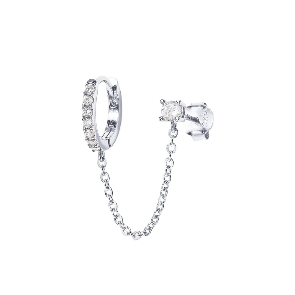 

Hot Trend gold plated chain and earrings set studs 925 Sterling Silver Micro Pave Zircon Hoop Earrings with chain for women