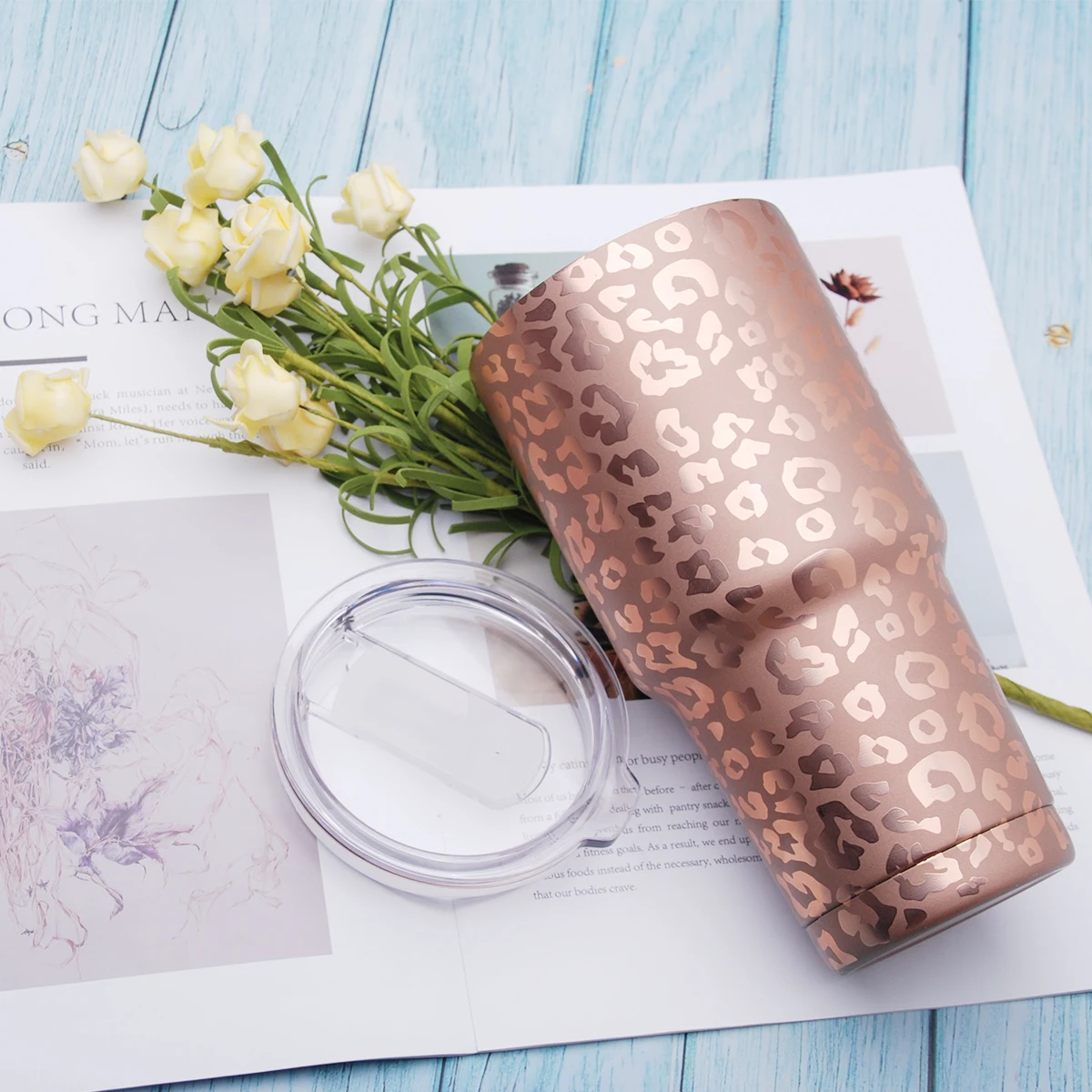 

USA Warehouse Sublimation  Rose Gold Leopard Print Stainless Steel Tumbler With Free Shipping DOM-1021175