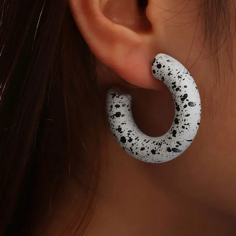 

Cow Black And White Spot Circle Geometric Earrings For Women's Jewelry