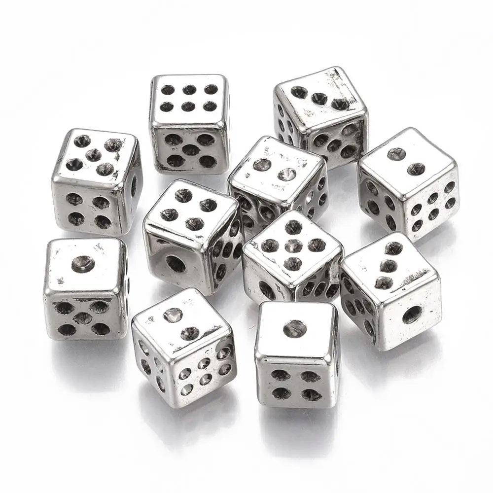 

PandaHall Undrilled Dice Antique Silver 8mm CCB Plastic Beads