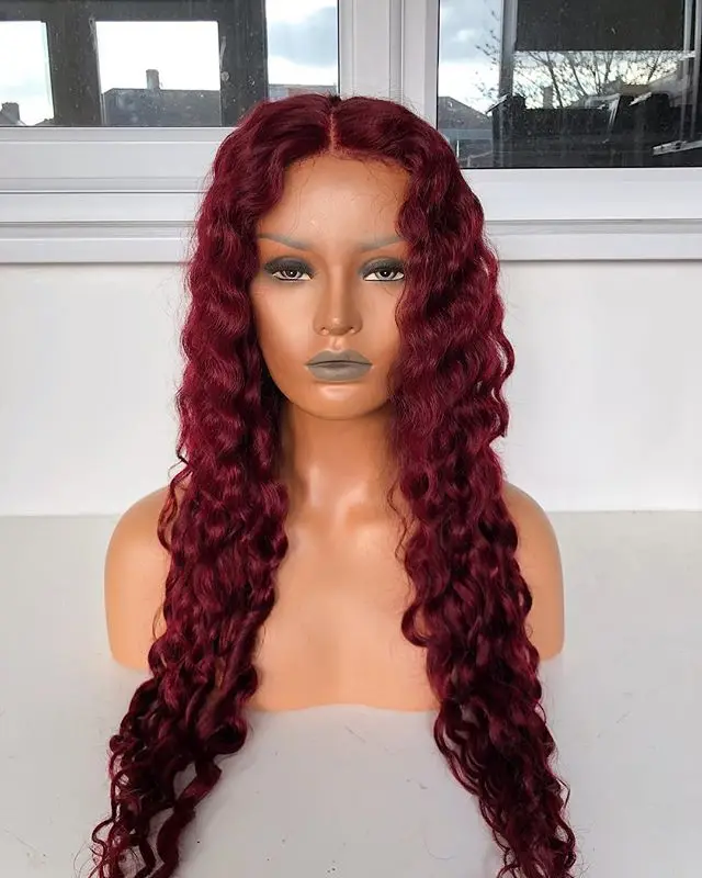 

burgundy Color Wave medium brown Lace Virgin Remy Human Hair Lace Front Wig