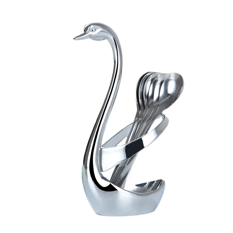 

Swan Shape Zinc Alloy Flatware Fork Spoon Holder Elegant Souvenir Gift For Wedding, Silver