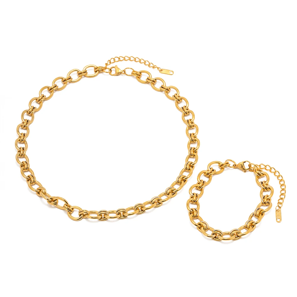 

New Arrival Jewelry 18K Gold Plated Stainless Steel Oval Cross Chain Bracelet Necklace for Women