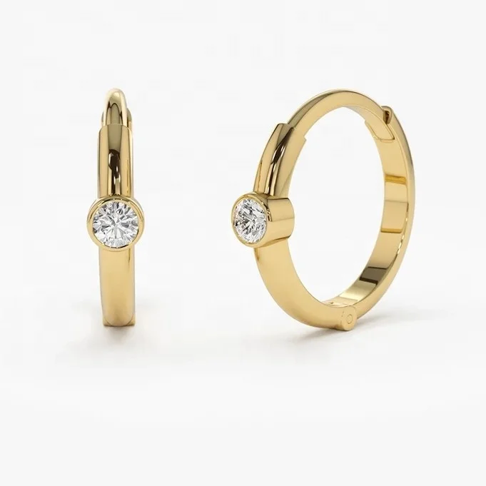

High Quality 925 Silver Jewelry Gold Bezel CZ Simple Hoops Earrings for Girls Women