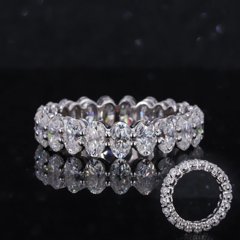 

Starsgem 14k 18k white/yellow and rose gold available oval brilliant cut moissanite eternity band ring jewelry