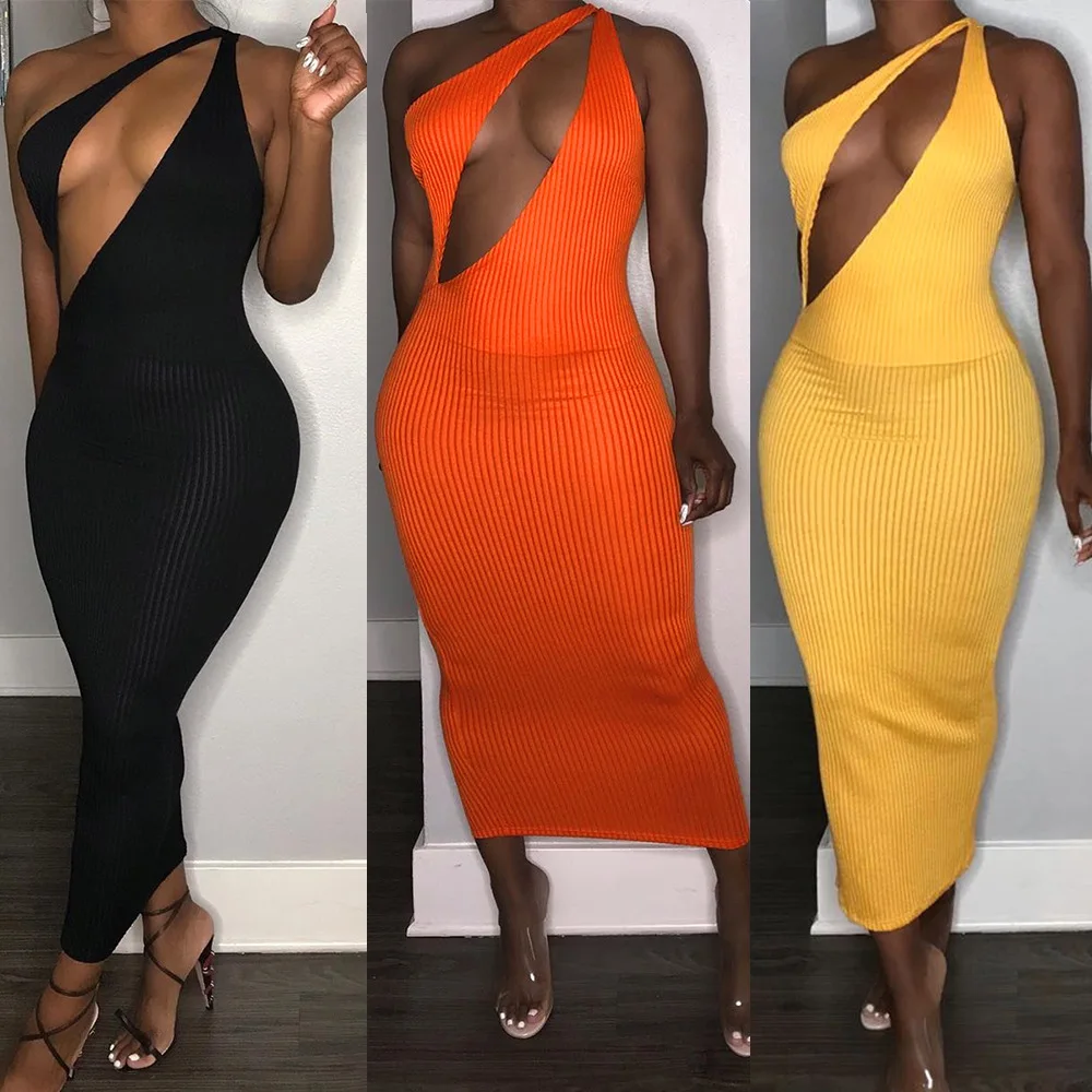 

Wholesale 2021 new fashion solid cut out sexy club elegant stripe dresses for women, Photos show