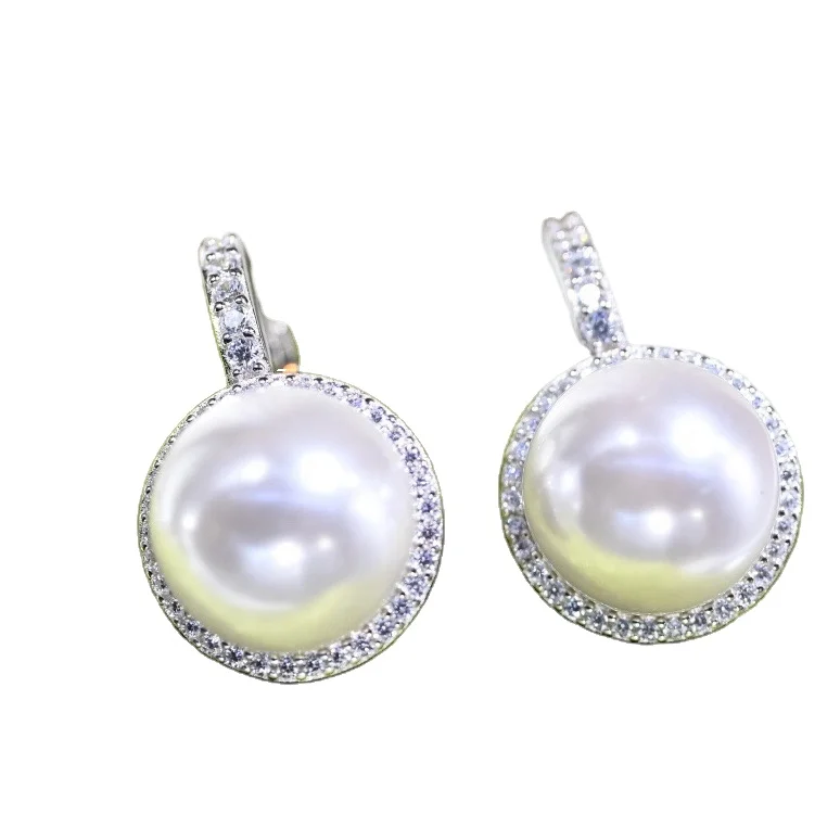 E2212 11-12mm DIY Natural Freshwater Pearl Charm Earrings Mounting Accessory 925 Sterling Silver Gold Plated  Jewelry for Women