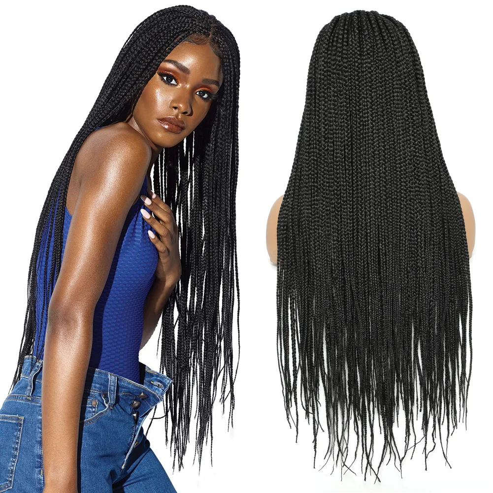 

Hand Braided Synthetic Lace Front Cornrow Wigs 11 Long Ponytails Soft Lace Frontal Twist Braided Wigs with Baby Hair