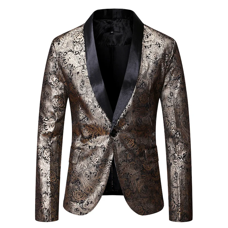 

Men Gilding Floral Blazers Business Casual Suit Jacket Casual Tuxedo Wedding Dress Gold Blazer Personality Fashion Party Jacket