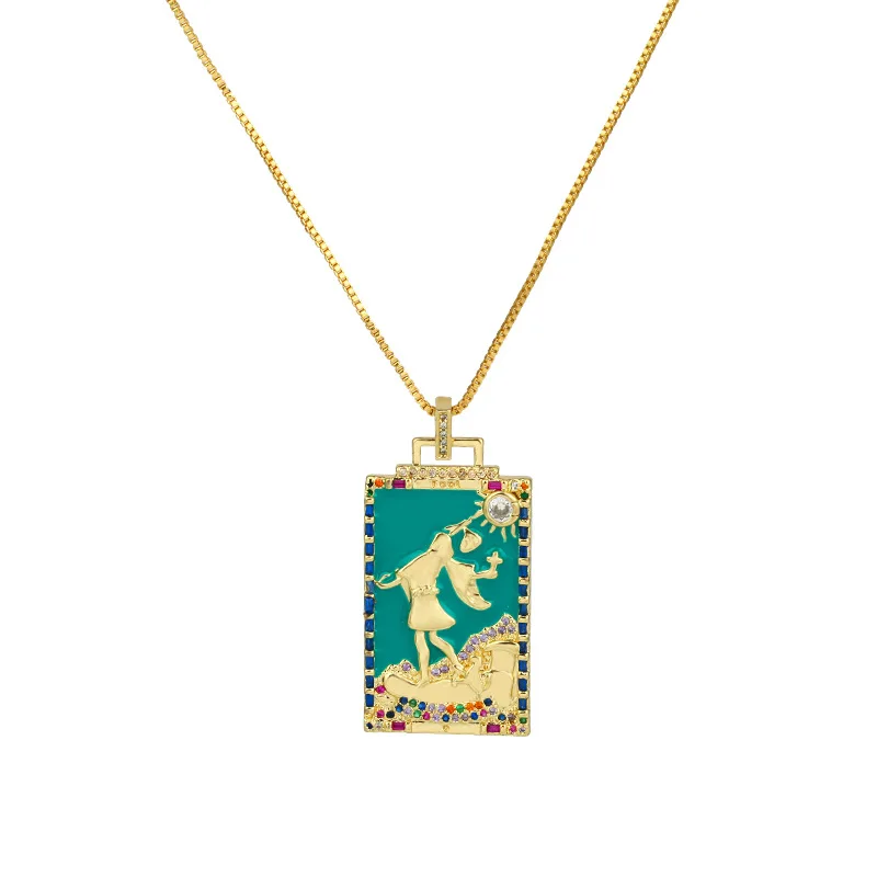 

NUORO New Arrival Enamel Tarot Pendant Necklace Gold Plated Religious Ladies Necklace Sun Moon Dark Angel Brass Couple Necklace