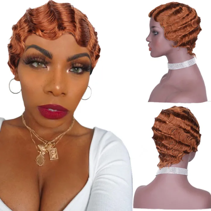 

Forcuteu Wholesale Vendor Cuticle Aligned Virgin Raw Indian Brazilian Black Woman Short Non Lace Finger Wave Human Hair Wig