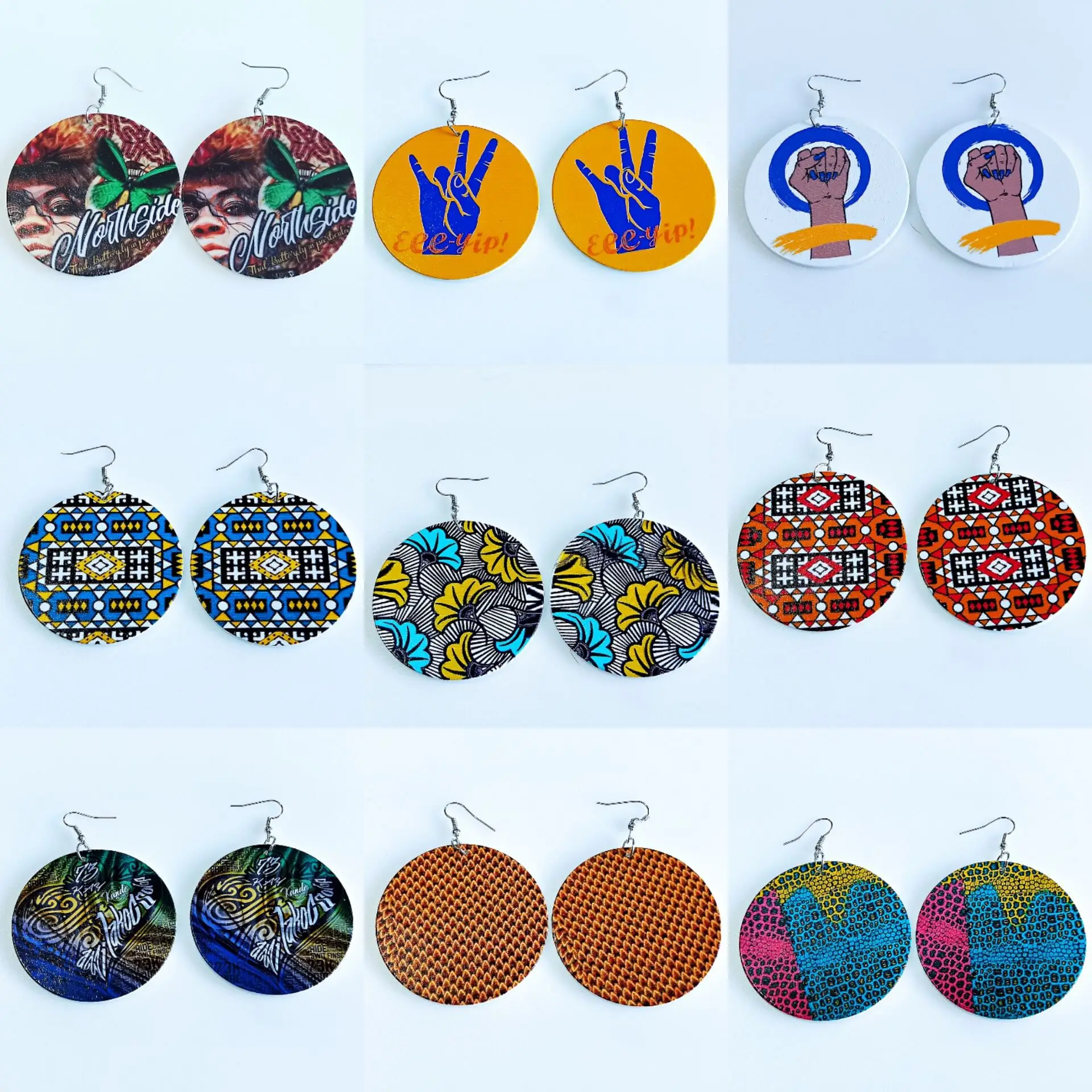 

New Tribal Bohemian Handmade Exaggerated Pattern Painted African Earrings Africa Pattern Wooden Printed Statement Hook Earrings