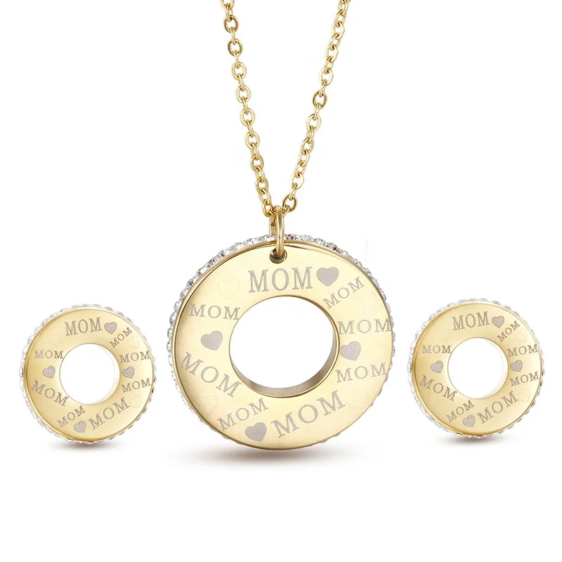 

Wholesale mother gift 18K gold plated stainless steel necklace earrings jewelry set