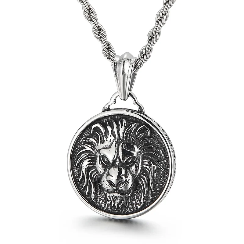 

KALEN Custom Men Stainless Steel Animal Head Zodiac Lion Pendants for Necklace