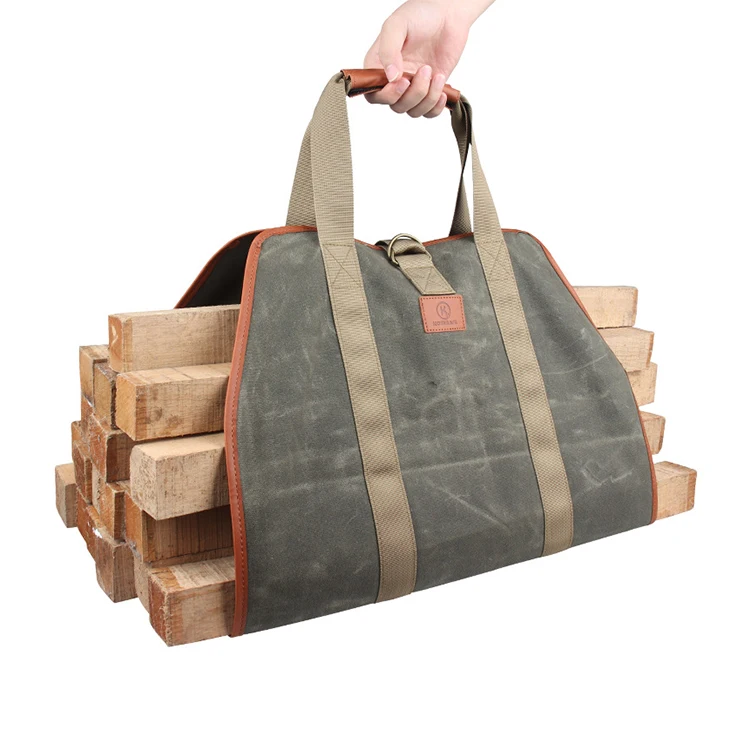 

AZB353 Water Resistant Heavy Duty Big Bag For Firewood Bag Storage Large Waxed Canvas Fireplace Firewood Carrier Tote, Various colors available