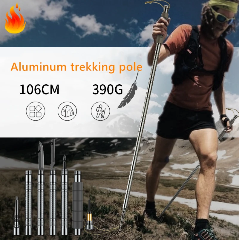 

Good quantity walking hiking Sticks Trekking Pole telescopic Camping Lightweight folding Aluminum hiking walking poles sticks, Gray or black