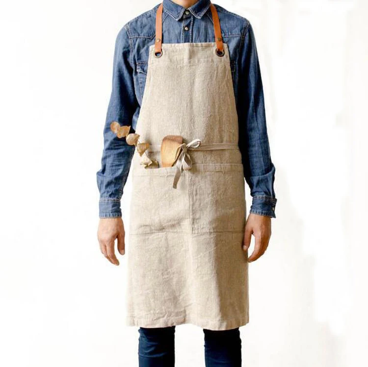 

Custom Painting Premium Quality Washed Linen Kitchen Apron For Men, Customized color