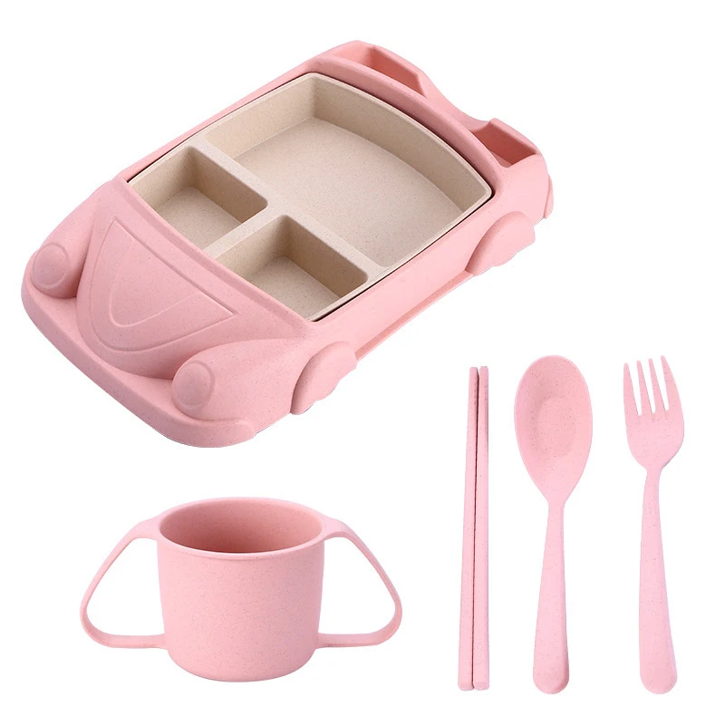 

Bamboo Plate Biodegradable Kids Cutlery Set Tablewear Kids Household Children's Creative Food Cartoon Car