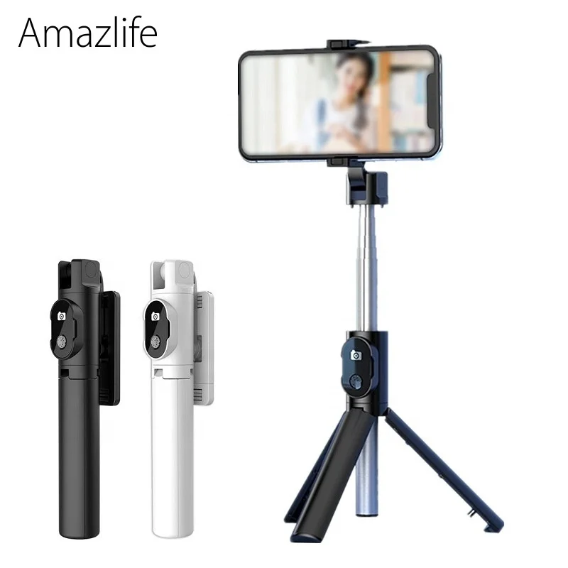 

Amazlife P20 Folding Wireless Bluetooths Remote Monopod Selfie Stick Tripod for iPhone Android Smartphone, Black, white