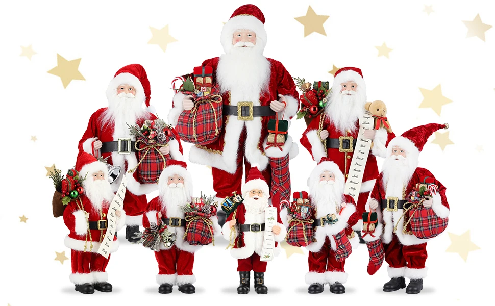 Best Gift 14In Red Holiday Party Home Decoration Santa Claus Christmas Figurine Figure Decor with Christmas Sock and Gifts Bag