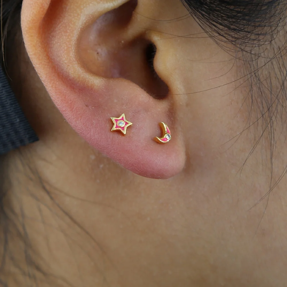 

Top Quality Christmas Gift Colorful Classic Gold Vermeil Girl Women Jewelry Gold Color Neon Enamel Star Moon Charm Stud Earring