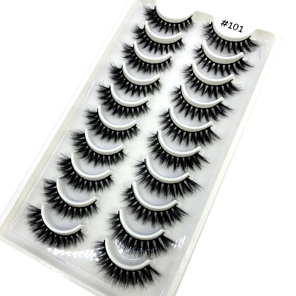 

Best Selling Eyelashes Natural Wispy false Faux Mink Lashes Fluffy 3D Curly Effect Fake Eyelashes 10 Pairs Pack