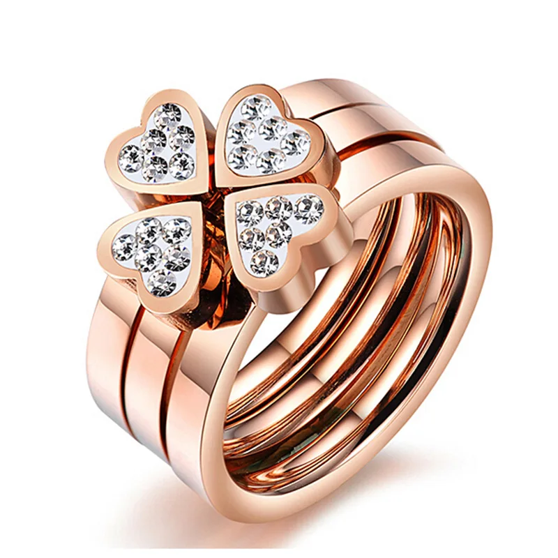 

Korean Style Cool Fashion Three-in-One Clover of Four Leaves Ring Little Finger Ring, Gold