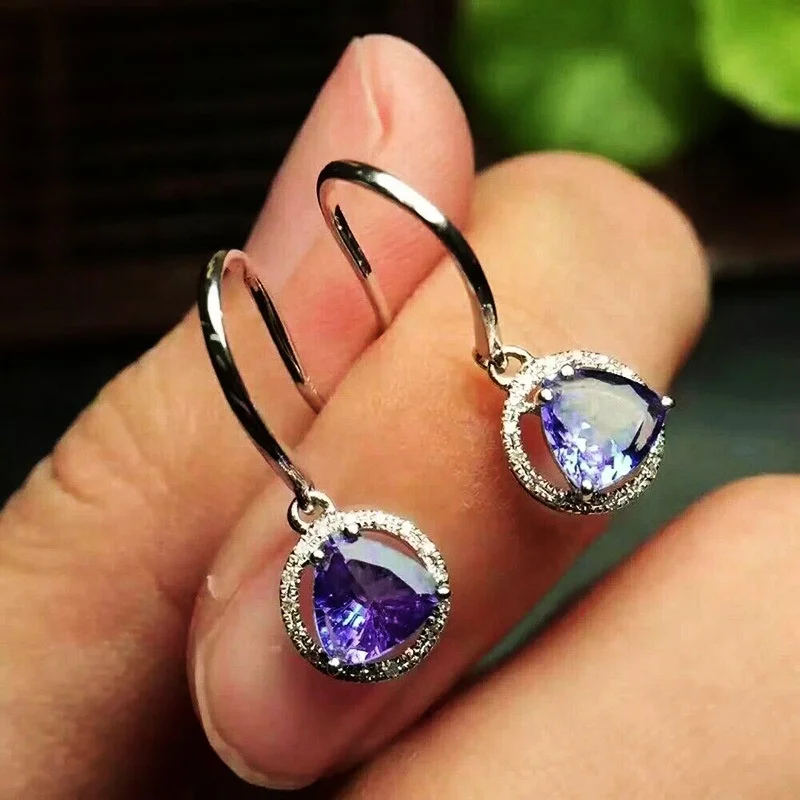 

Bridal Wedding Earrings with Purple CZ Stone High Quality Silver Color Dangle Earring Piercing Women Jewelry gift, Customized color