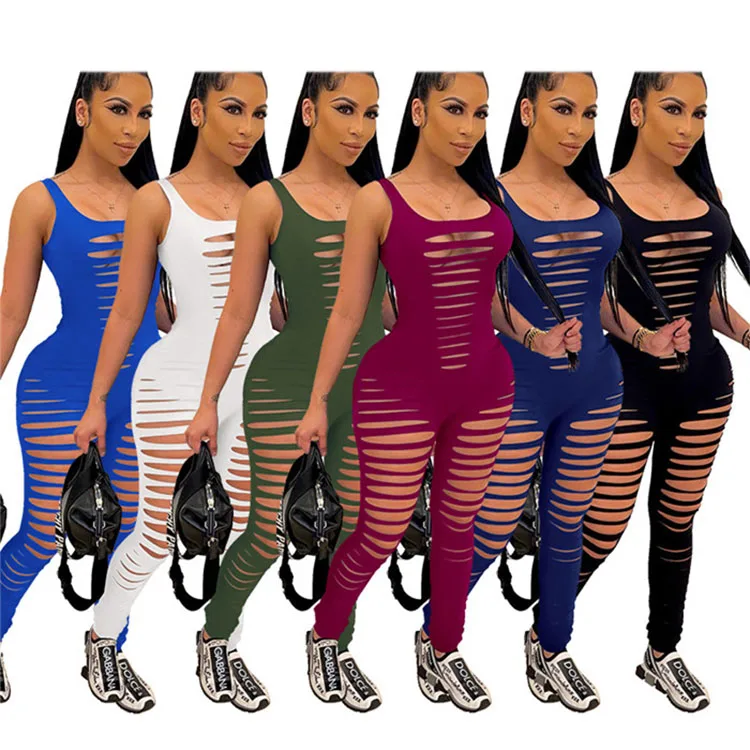 

2021 Fashion Broken Hole Jumpsuit Casual Jumpsuit KN51730