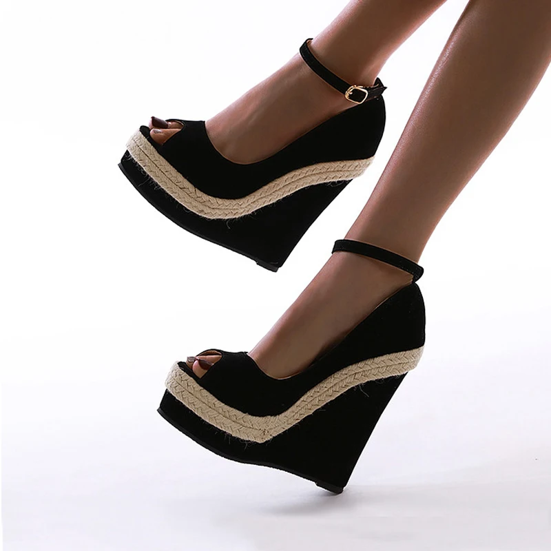 

2022 Fashion Sexy Platform Wedges high heels Shoes Sandals Women Straw Summer Party ankle-wrap Shoes Woman Wedge sandals