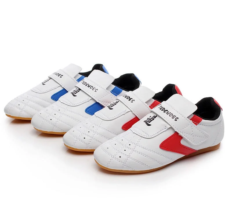 

Adult Children Unisex Taekwondo Breathable Kickboxing Shoes Sportswear, Blue red gold