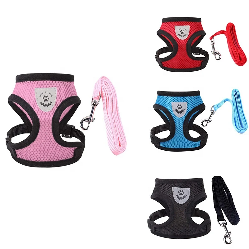 

Breathable Mesh Pet Vest Harness and Leash Set Small Dog Puppy Cat Collar For Bulldog, Customized color