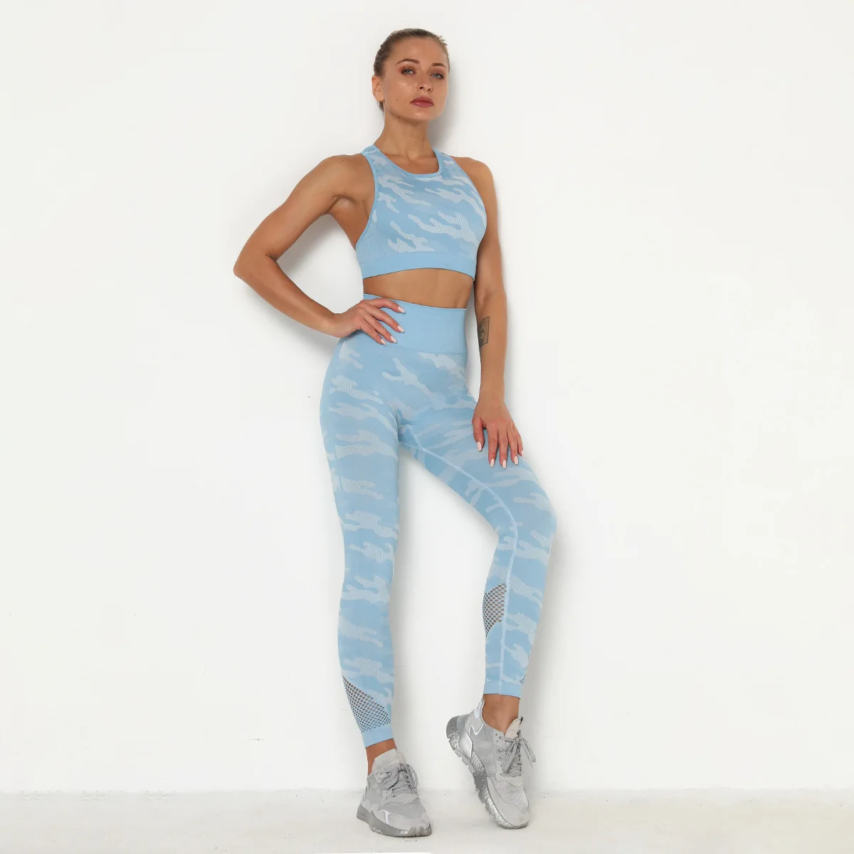

High Quality Yoga Wear Seamless Leggings with Stretch Sports Bra Yoga 2 Pieces Suits Set, 6 colors