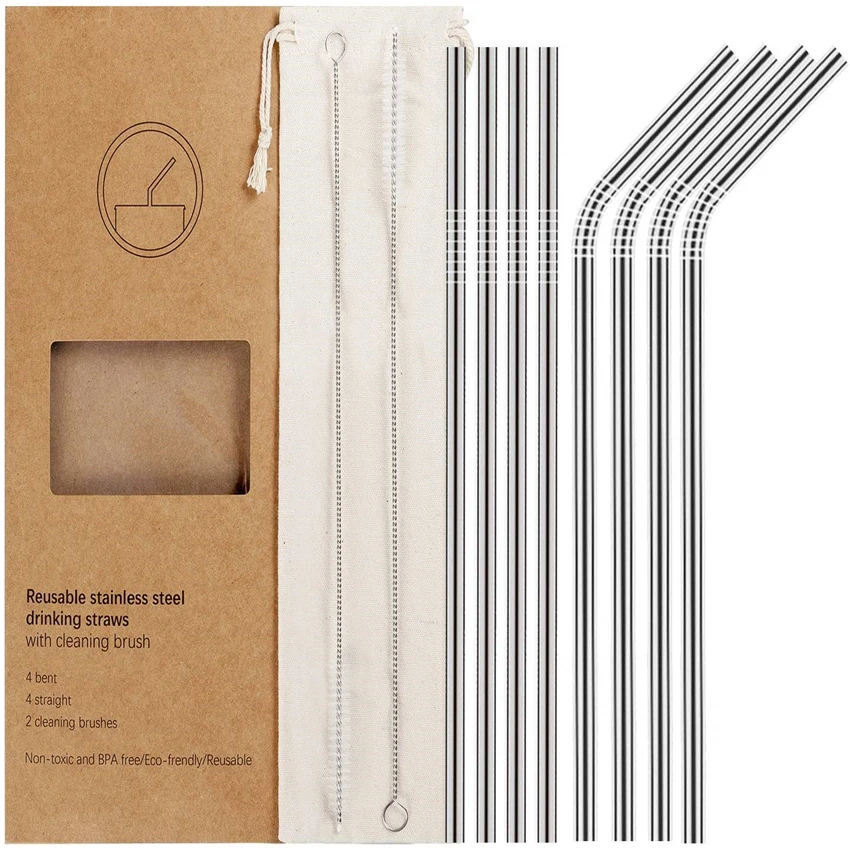 Food grade 304 stainless steel straw titanium platAmazon Hot Sell Eco Reusable Drinking Straws Stainless Steel