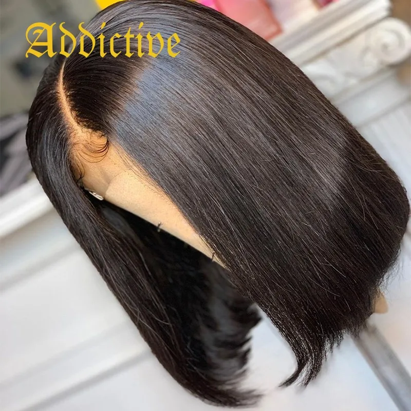 

Addictive Virgin Peruvian Silky Straight Human Hair Wigs For Glueless Ponytail Bleached Knots Straight Human Hair Lace Front Wig