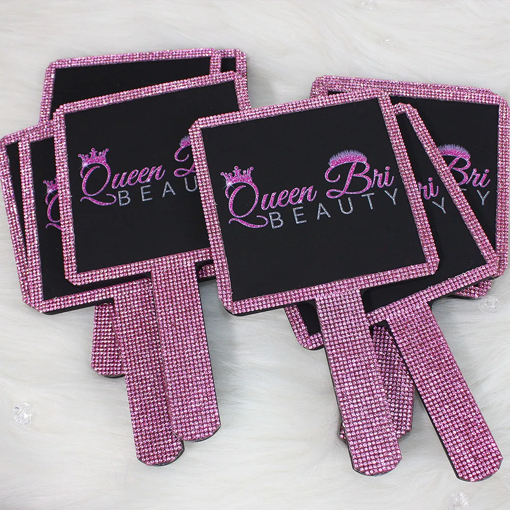 

Ready to Ship Decorative wall Custom Logo Hand made new Pocket Beauty Makeup Handheld glitters print mirrors, Choose